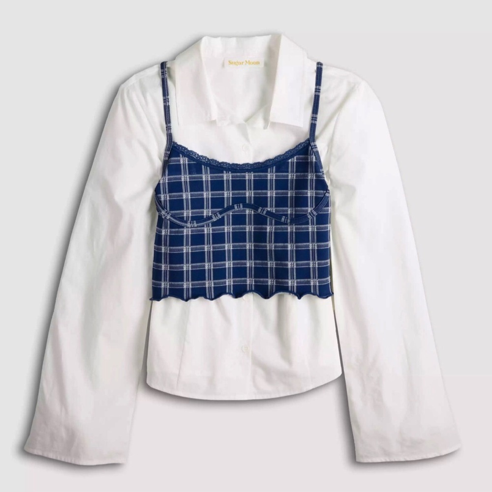 Sugar Moon Juniors 2pc Plaid Button-Front Shirt & Sweater Cami Set Size Large